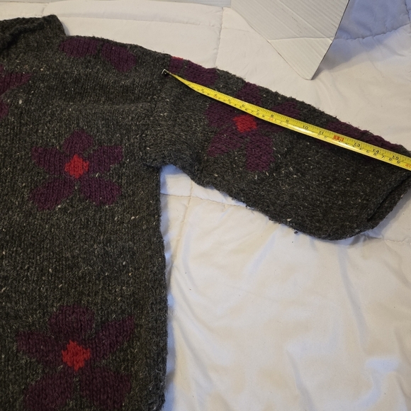 Knit Peruvian Chunky Sweater 100% Cotton Flowers Embroidered Gray L XL Casual... - Picture 8 of 9